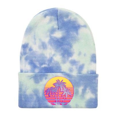 Retro 80's Sunset Palms Tie Dye 12in Knit Beanie