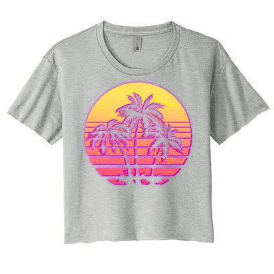 Retro 80's Sunset Palms Women's Crop Top Tee