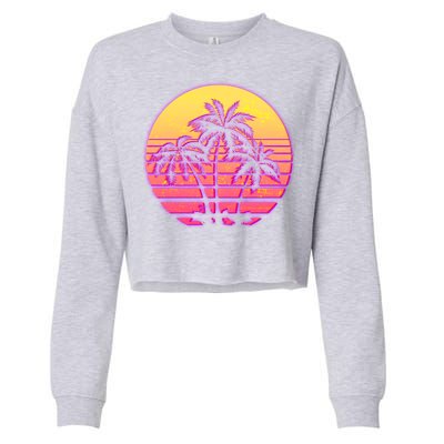 Retro 80's Sunset Palms Cropped Pullover Crew