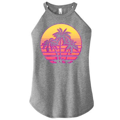 Retro 80's Sunset Palms Women's Perfect Tri Rocker Tank