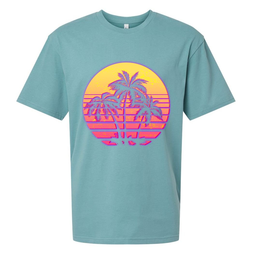 Retro 80's Sunset Palms Sueded Cloud Jersey T-Shirt