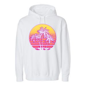 Retro 80's Sunset Palms Garment-Dyed Fleece Hoodie