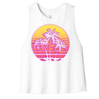 Retro 80's Sunset Palms Women's Racerback Cropped Tank