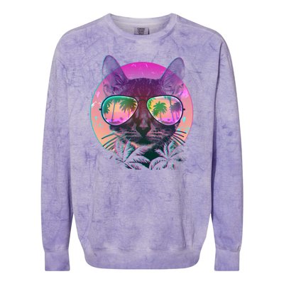 Retro 80s Tropical Cat Colorblast Crewneck Sweatshirt