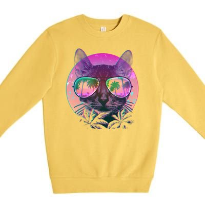 Retro 80s Tropical Cat Premium Crewneck Sweatshirt