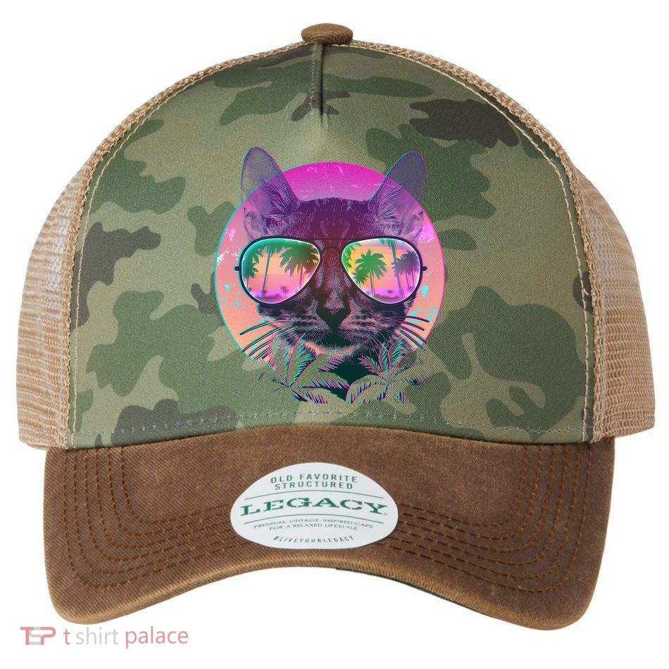 Retro 80s Tropical Cat Legacy Tie Dye Trucker Hat