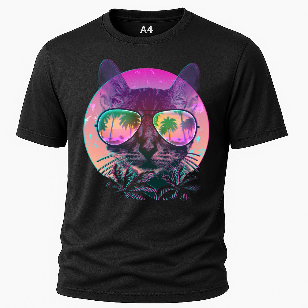 Retro 80s Tropical Cat Performance Shirt