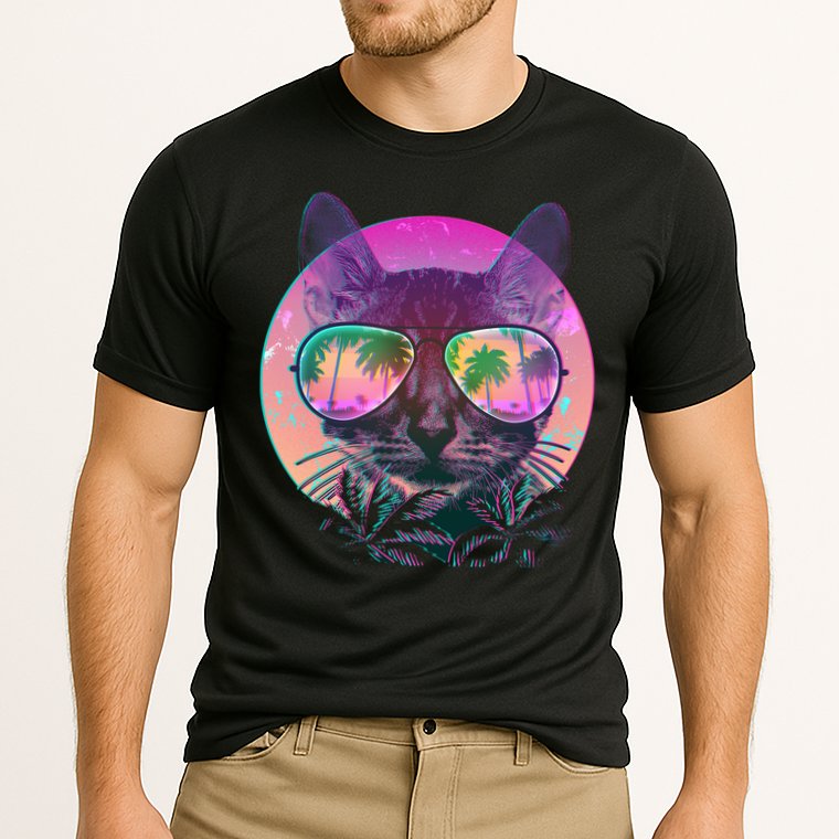 Retro 80s Tropical Cat Performance Shirt