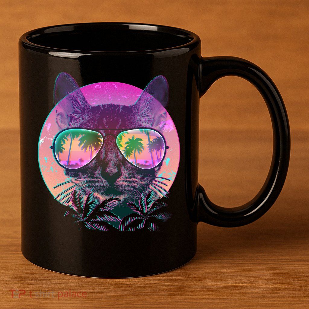 Retro 80s Tropical Cat 11oz C Handle Ceramic Mug