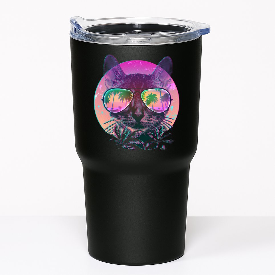 Retro 80s Tropical Cat Tumbler