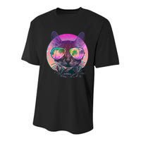 Retro 80s Tropical Cat Youth Performance Sprint T-Shirt