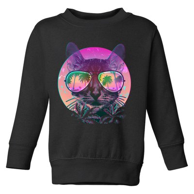 Retro 80s Tropical Cat Toddler Sweatshirt