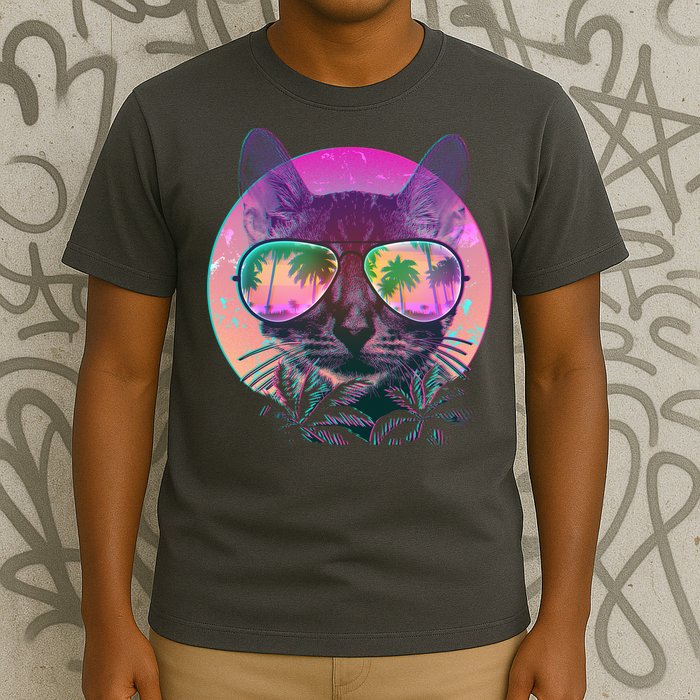 Retro 80s Tropical Cat T-Shirt