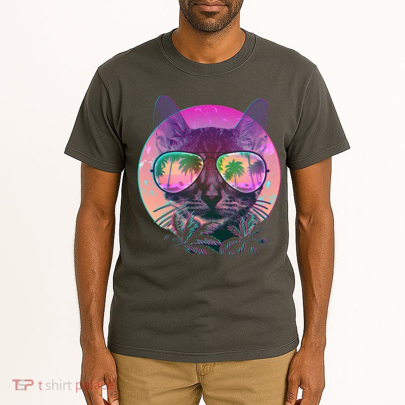 Retro 80s Tropical Cat Tall T-Shirt