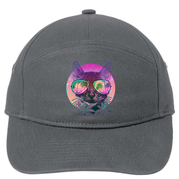 Retro 80s Tropical Cat 7-Panel Snapback Hat