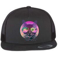 Retro 80s Tropical Cat Flat Bill Trucker Hat