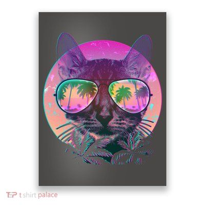 Retro 80s Tropical Cat Poster
