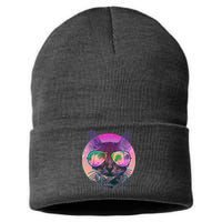 Retro 80s Tropical Cat Sustainable Knit Beanie