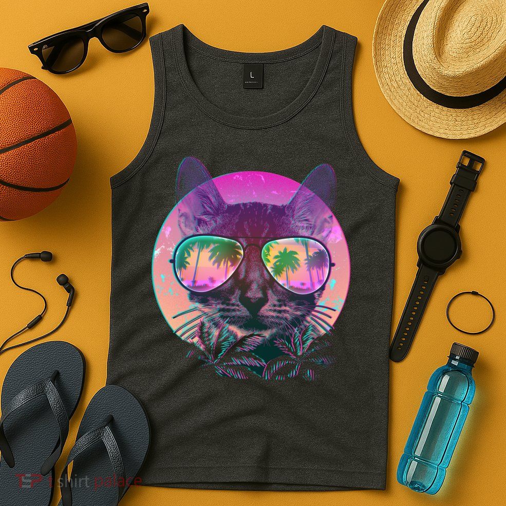 Retro 80s Tropical Cat Tank Top