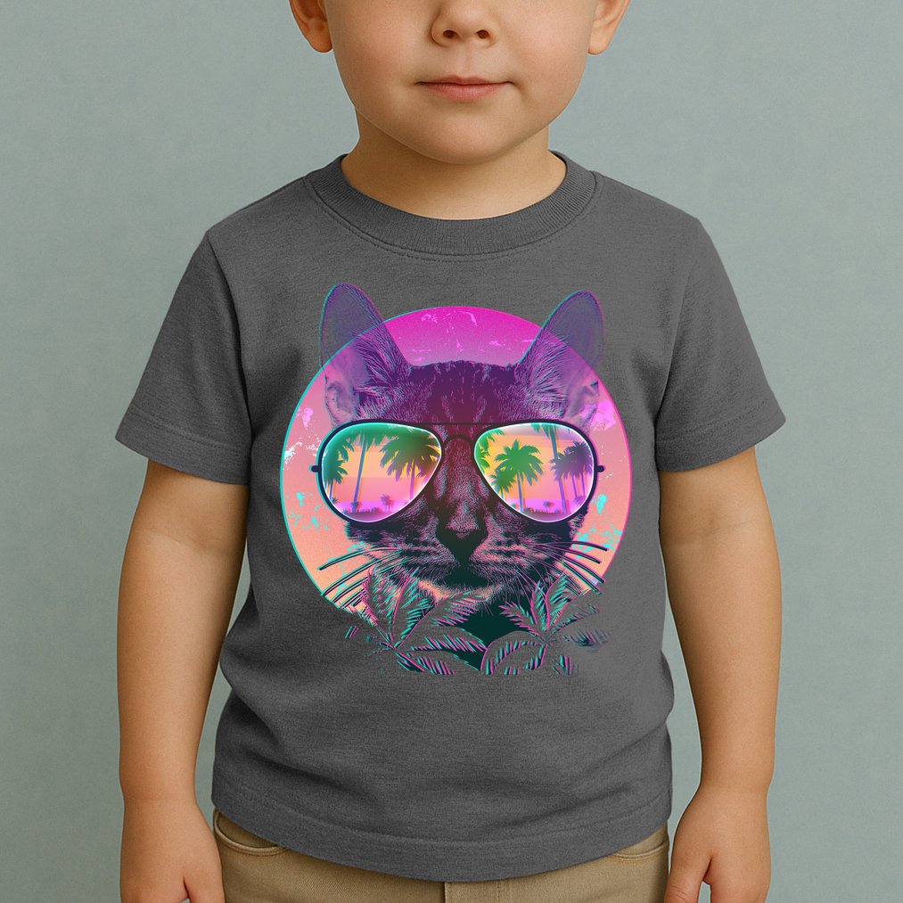 Retro 80s Tropical Cat Toddler T-Shirt