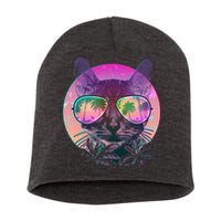 Retro 80s Tropical Cat Short Acrylic Beanie