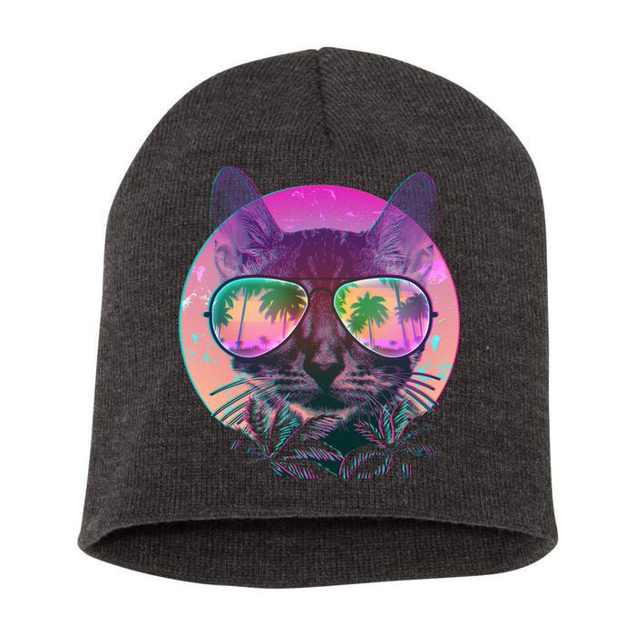 Retro 80s Tropical Cat Short Acrylic Beanie