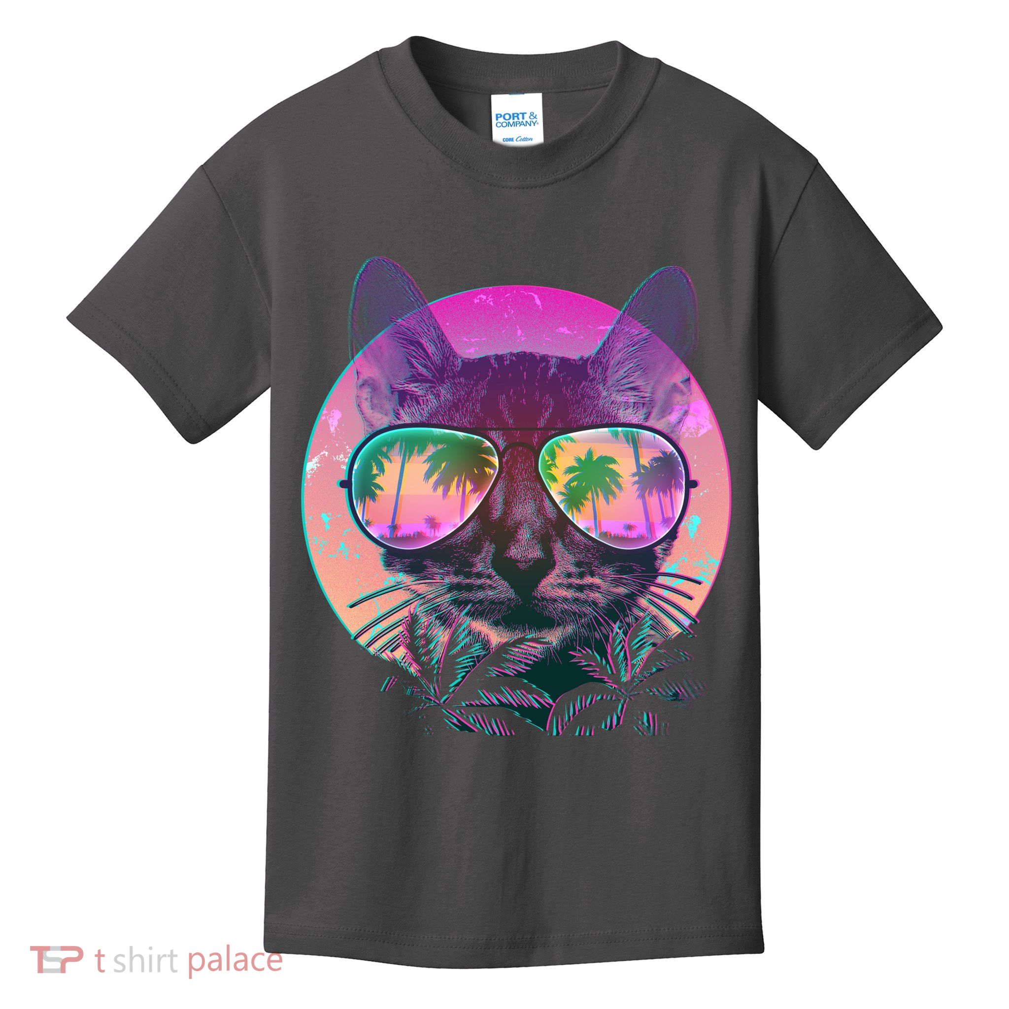 Retro 80s Tropical Cat Kids T-Shirt