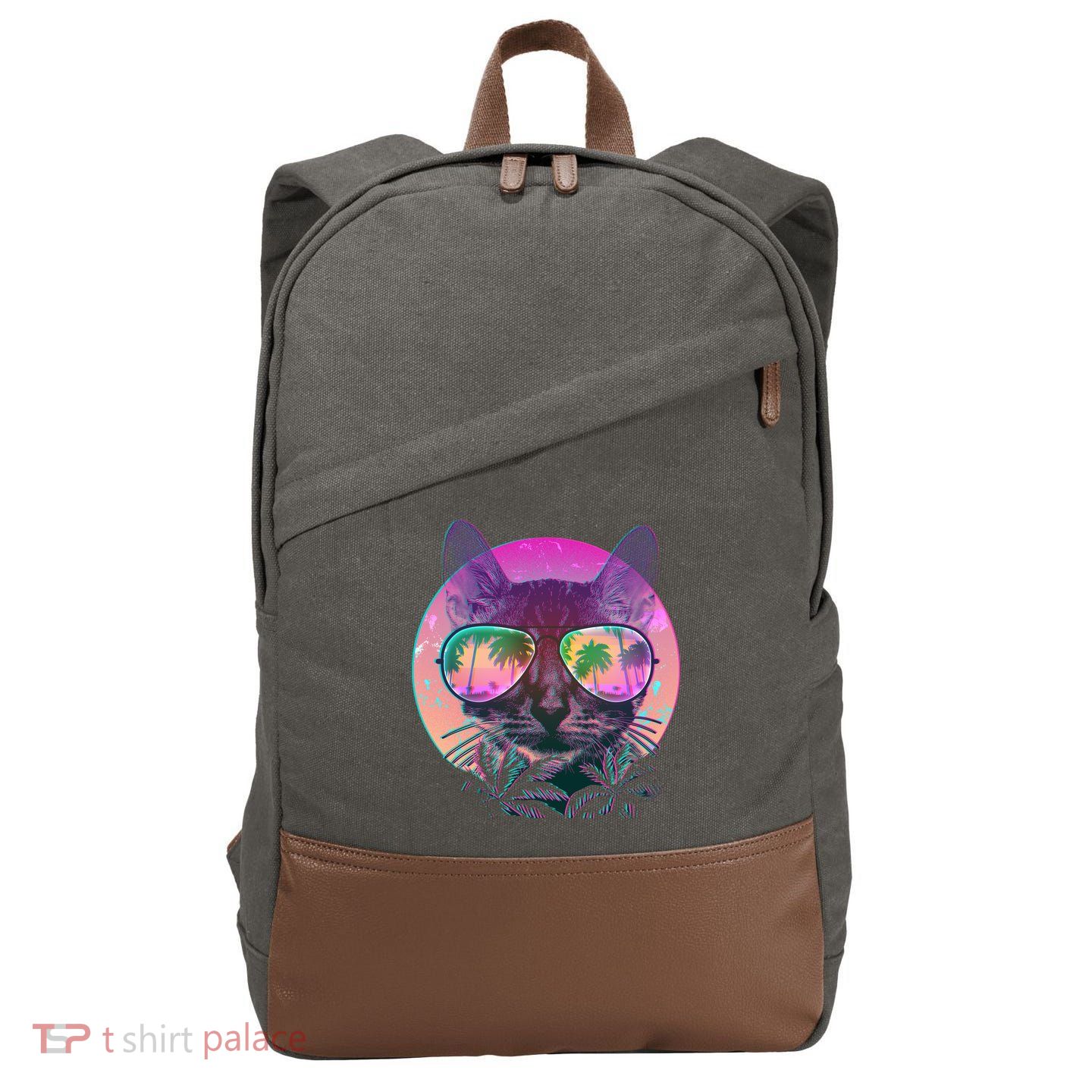 Retro 80s Tropical Cat Cotton Canvas Backpack