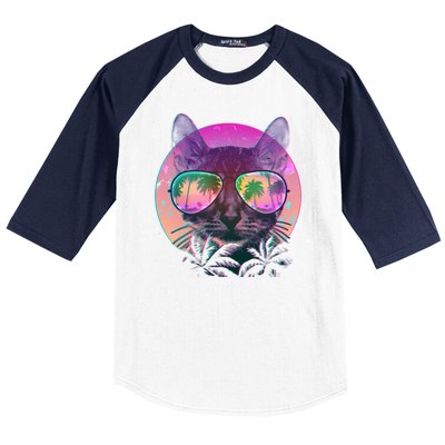 Retro 80s Tropical Cat Baseball Sleeve Shirt