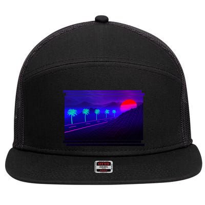 Retro 80s Vaporwave  7 Panel Mesh Trucker Snapback Hat