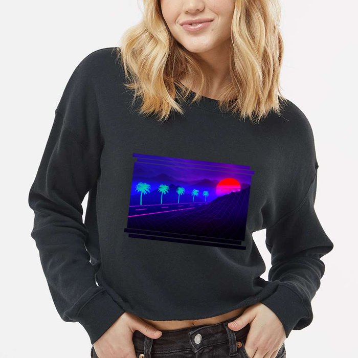 Retro 80s Vaporwave  Cropped Pullover Crew