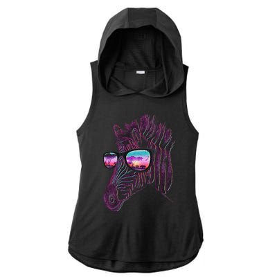 Retro 80s Zebra Shade Ladies PosiCharge Tri-Blend Wicking Draft Hoodie Tank