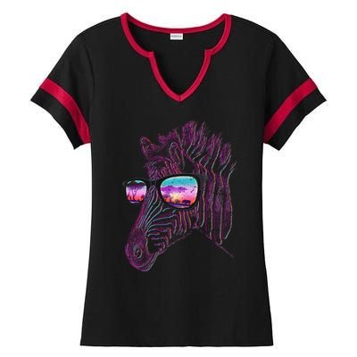 Retro 80s Zebra Shade Ladies Halftime Notch Neck Tee