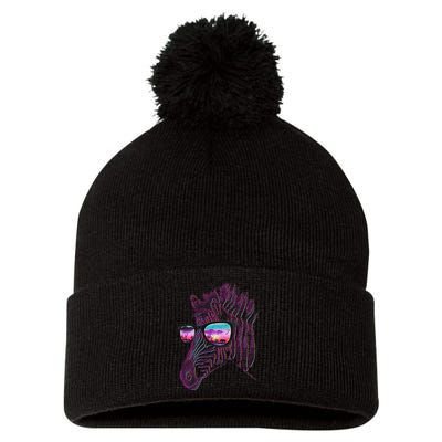 Retro 80s Zebra Shade Pom Pom 12in Knit Beanie