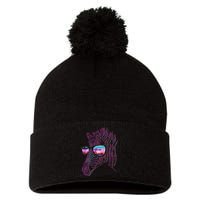 Retro 80s Zebra Shade Pom Pom 12in Knit Beanie