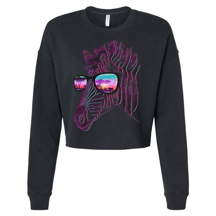 Retro 80s Zebra Shade Cropped Pullover Crew