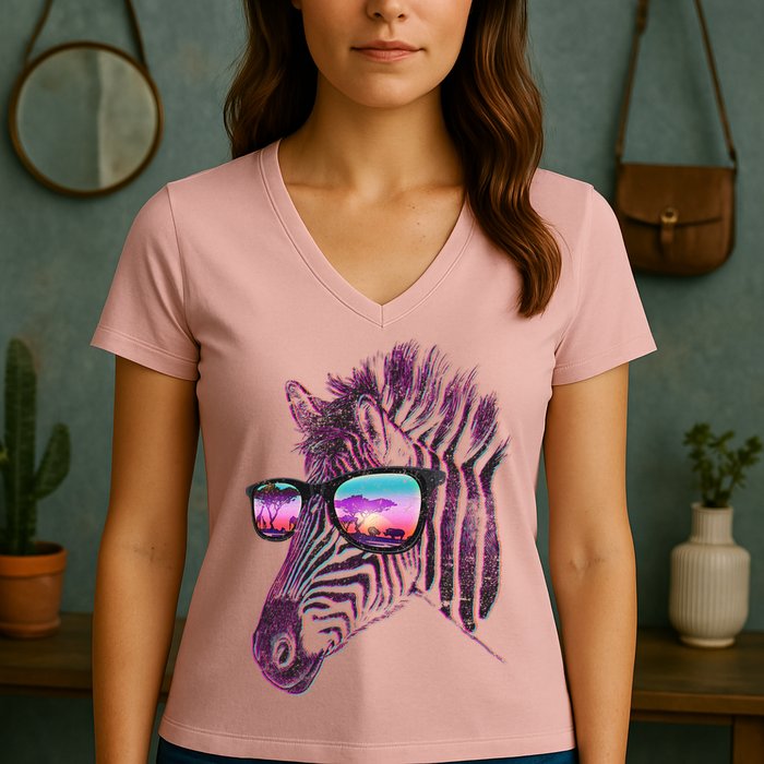 Retro 80s Zebra Shade Women's V-Neck T-Shirt