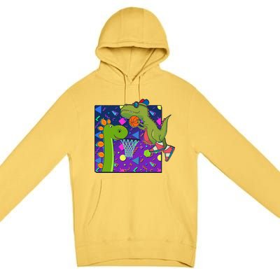 Retro 90's Basketball Dinosaurs Premium Pullover Hoodie