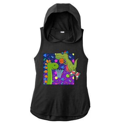 Retro 90's Basketball Dinosaurs Ladies PosiCharge Tri-Blend Wicking Draft Hoodie Tank