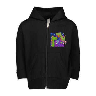 Retro 90's Basketball Dinosaurs Toddler Zip Fleece Hoodie