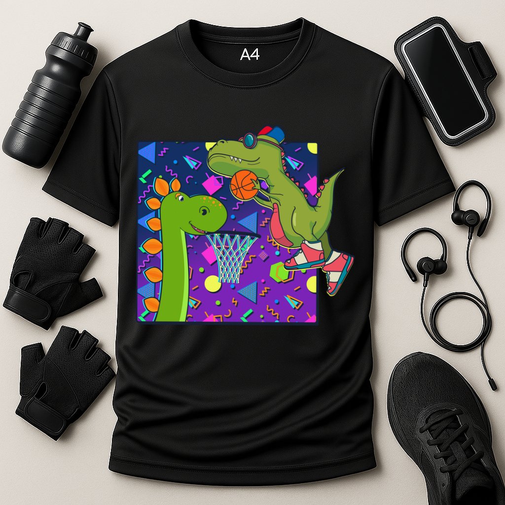 Retro 90's Basketball Dinosaurs Cooling Performance Crew T-Shirt