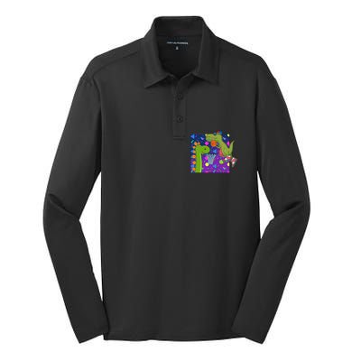 Retro 90's Basketball Dinosaurs Silk Touch Performance Long Sleeve Polo