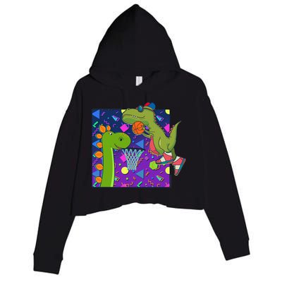 Retro 90's Basketball Dinosaurs Crop Fleece Hoodie