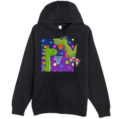 Retro 90's Basketball Dinosaurs Premium Pullover Hoodie