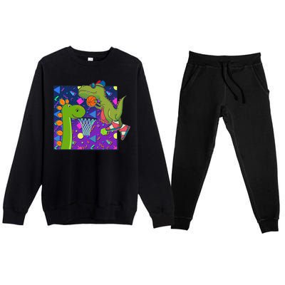 Retro 90's Basketball Dinosaurs Premium Crewneck Sweatsuit Set