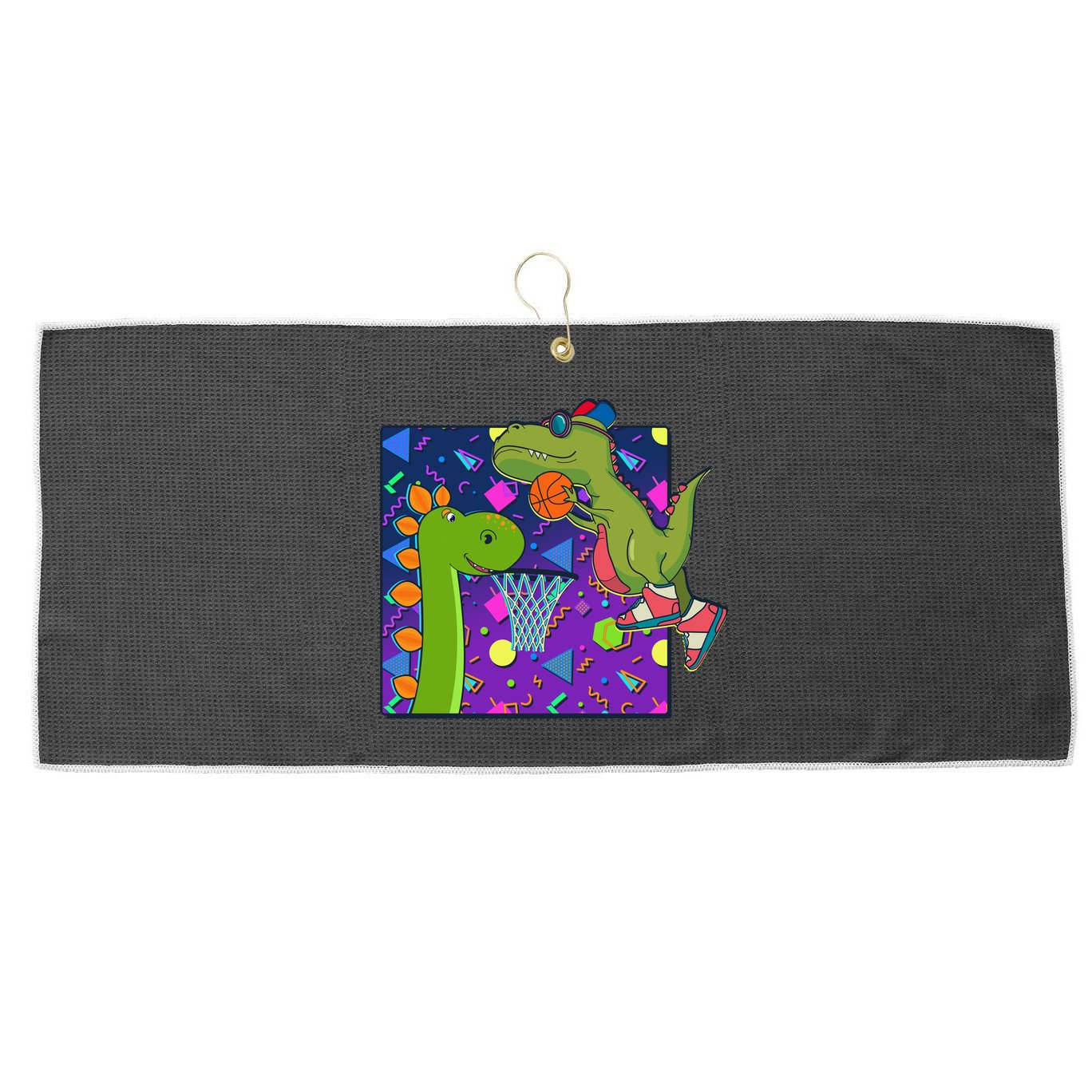 Retro 90's Basketball Dinosaurs Large Microfiber Waffle Golf Towel