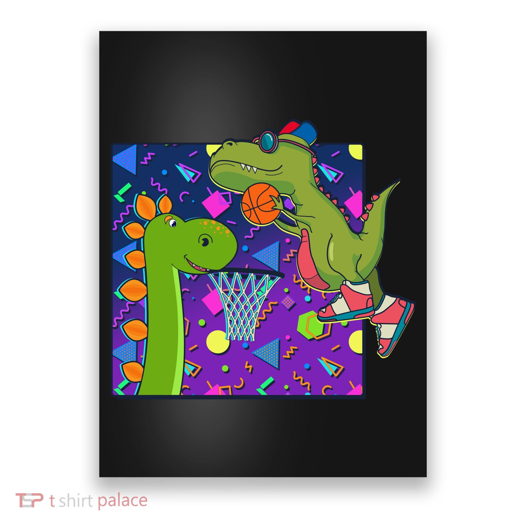 Retro 90's Basketball Dinosaurs Poster