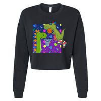 Retro 90's Basketball Dinosaurs Cropped Pullover Crew