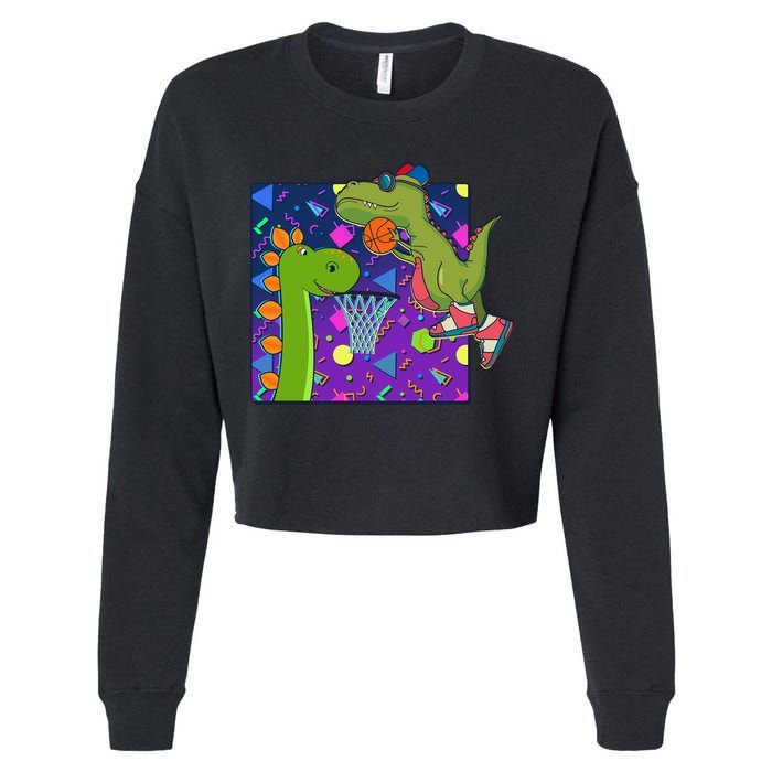 Retro 90's Basketball Dinosaurs Cropped Pullover Crew