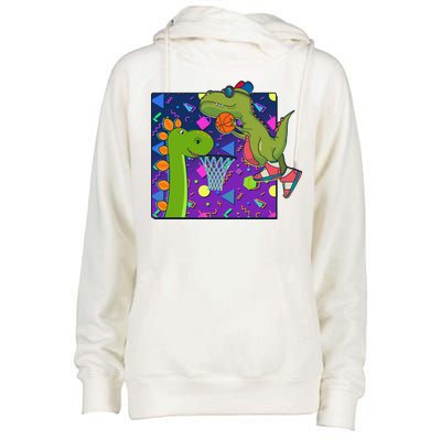 Retro 90's Basketball Dinosaurs Womens Funnel Neck Pullover Hood